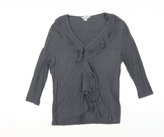 H&M Women’s Grey Top, Size 12, 3/4 Sleeve, V-Neck