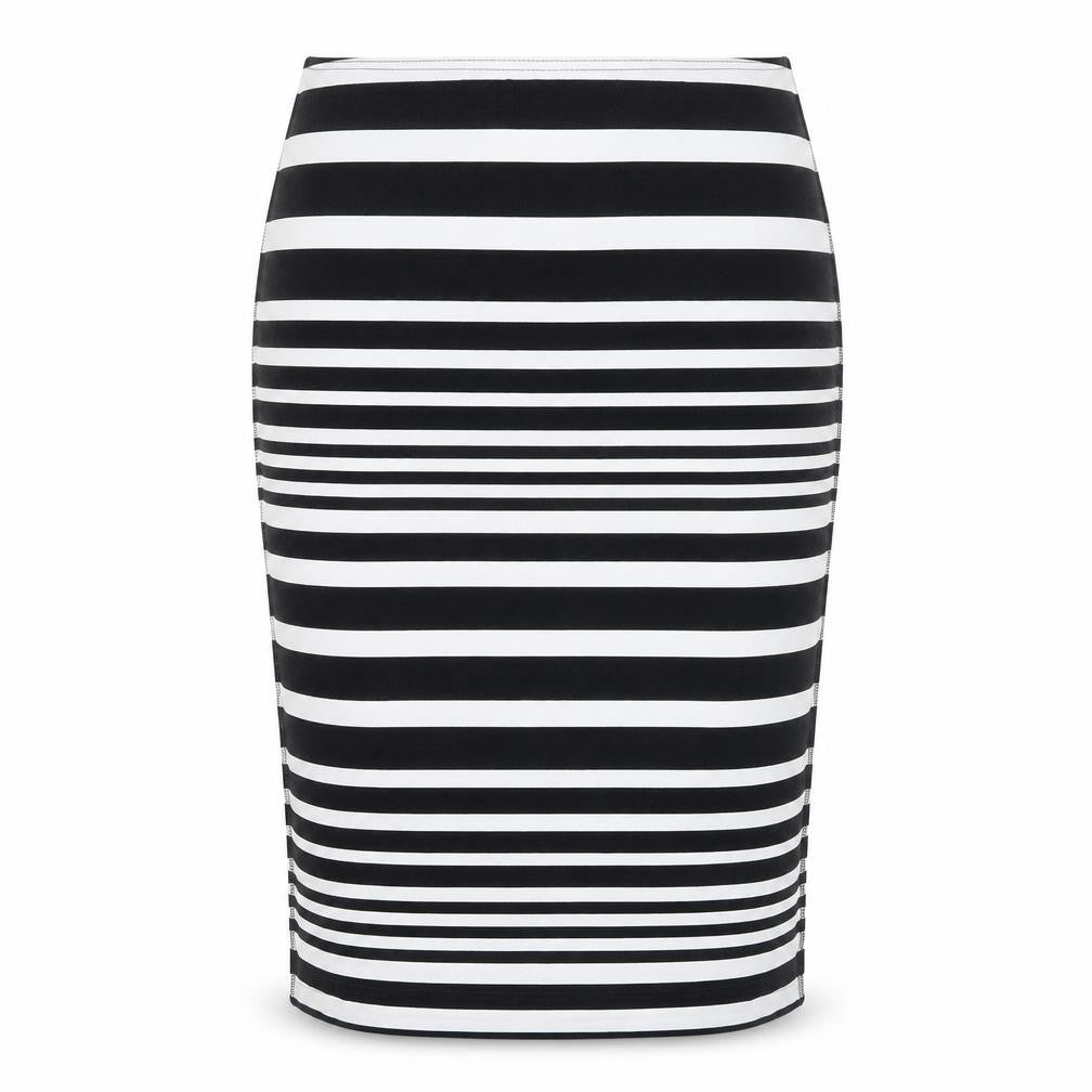 Sommer Mann Women's Black and White Striped Midi Skirt