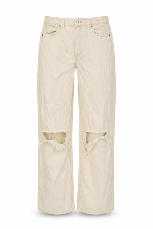 Bershka Women's Beige Wide-Leg Distressed Jeans Size 10