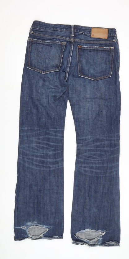 Men's Blue Straight Leg Distressed Jeans Size 32