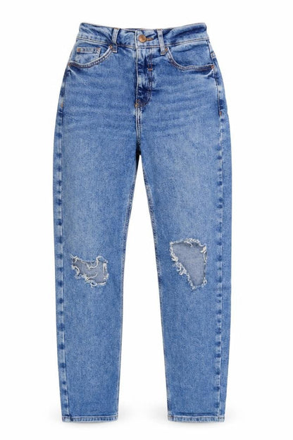 New Look Women's Blue Mom Jeans Size 8 Distressed Relaxed