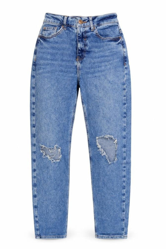 New Look Women's Blue Mom Jeans Size 8 Distressed Relaxed
