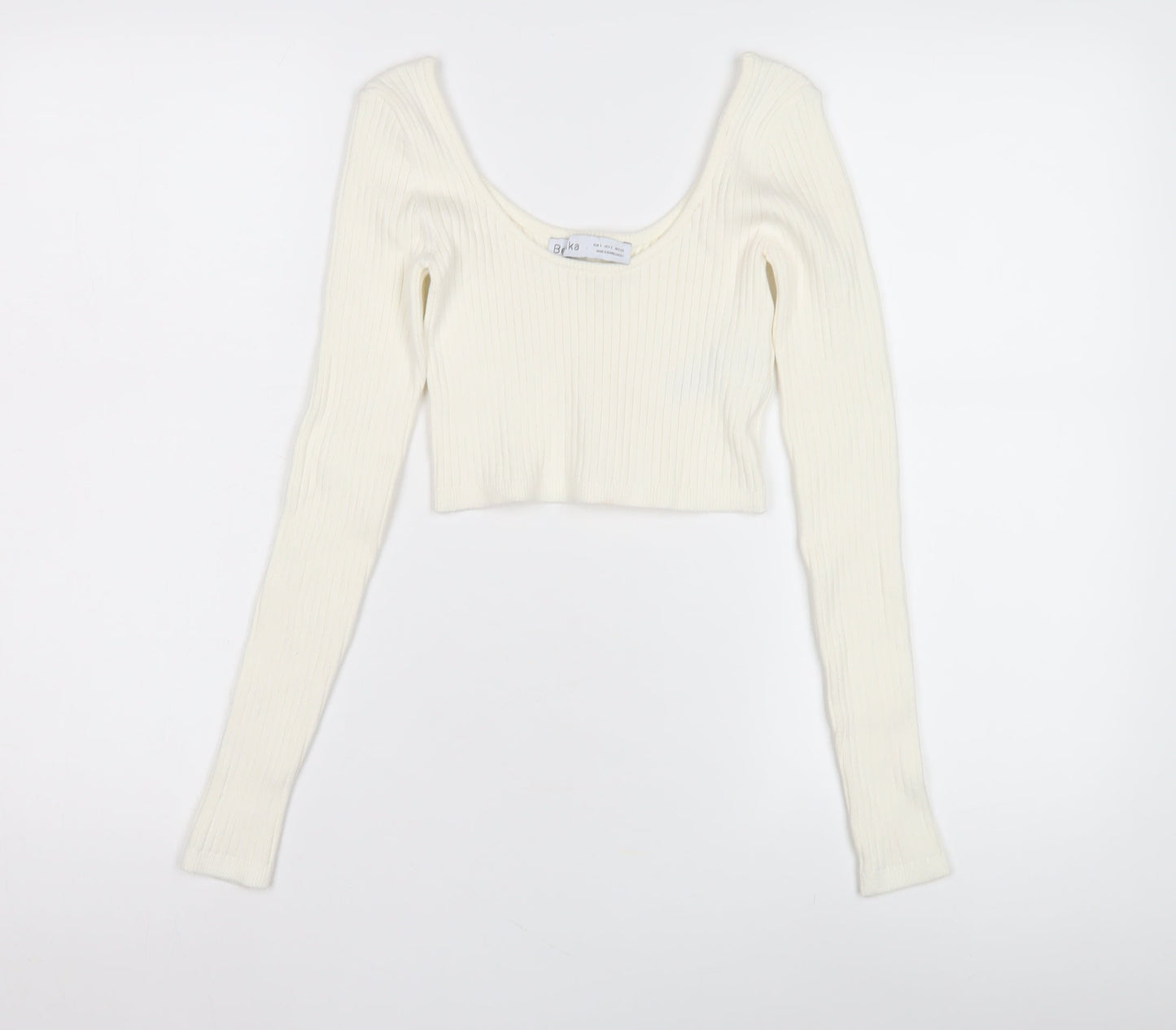 Bershka Women Ivory Scoop Neck Pullover Jumper UK 10