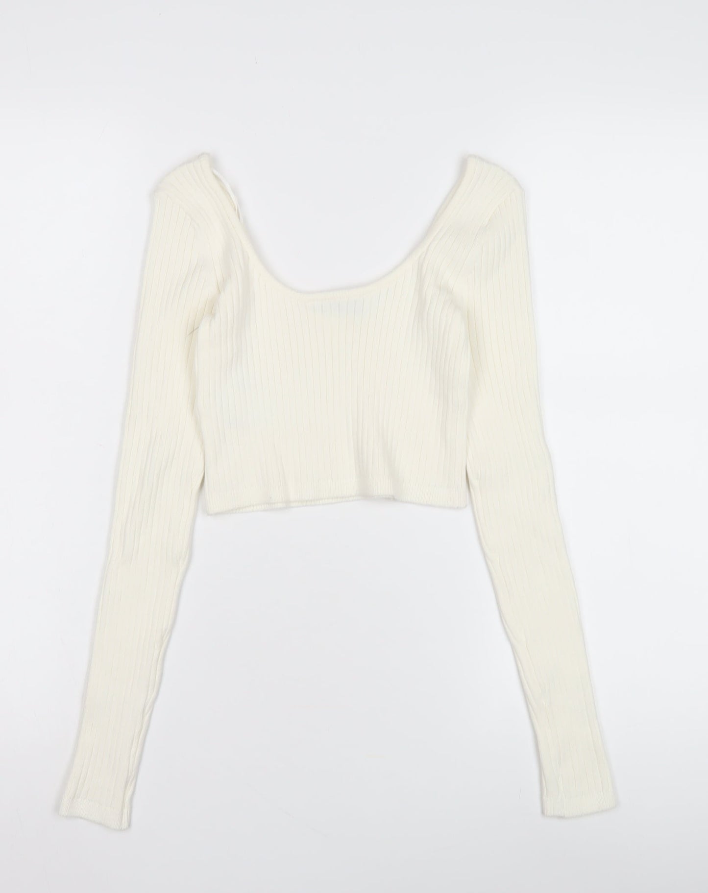Bershka Women Ivory Scoop Neck Pullover Jumper UK 10