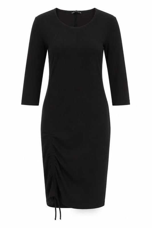 Zara Women's Black Dress M 3/4 Sleeve Ruched Stylish