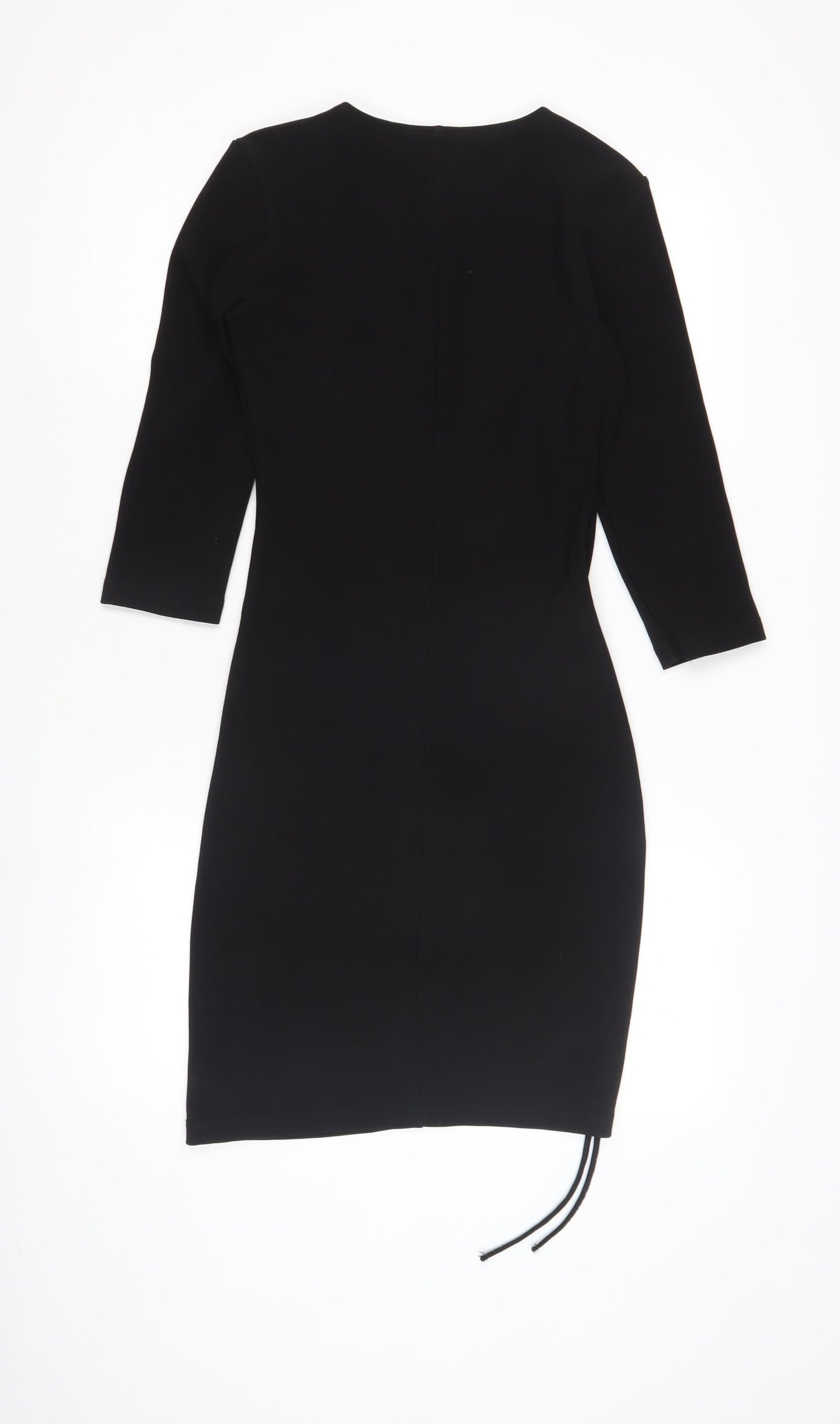Zara Women's Black Dress M 3/4 Sleeve Ruched Stylish