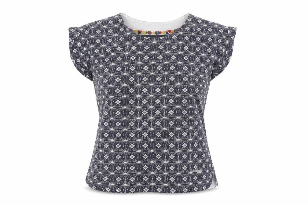 Weird Fish Women's Blue Geometric T-Shirt Size 8