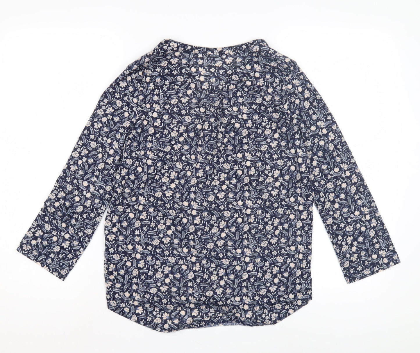 H&M Women's XS Blue Floral Blouse, 3/4 Sleeve Cotton