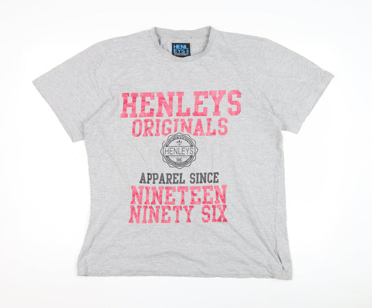 Henleys Men's Grey Graphic Print T-Shirt, Size L