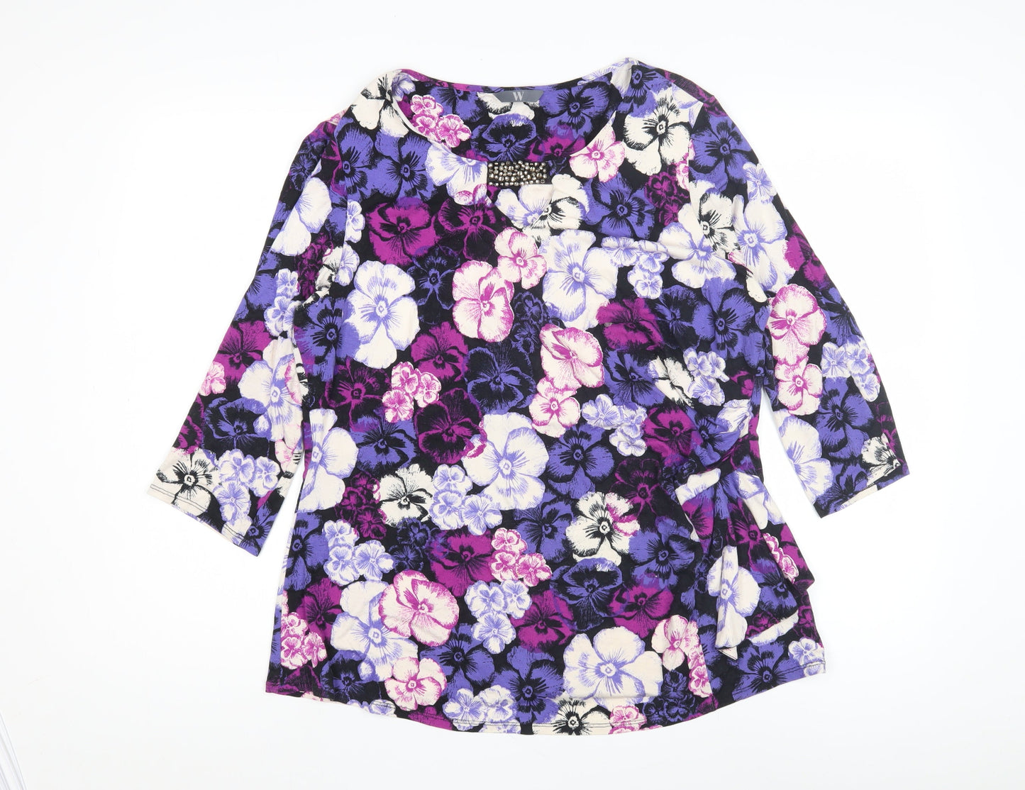 BHS Women's Floral Top, Size 18, Black/Purple, Jersey