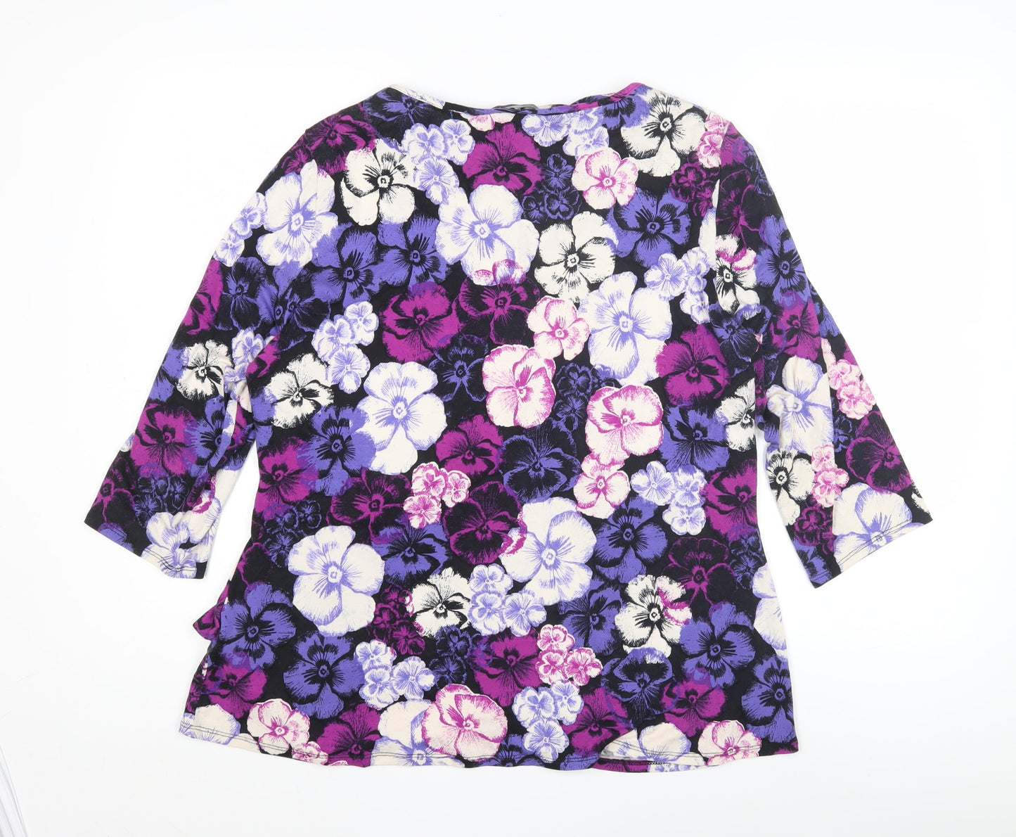 BHS Women's Floral Top, Size 18, Black/Purple, Jersey