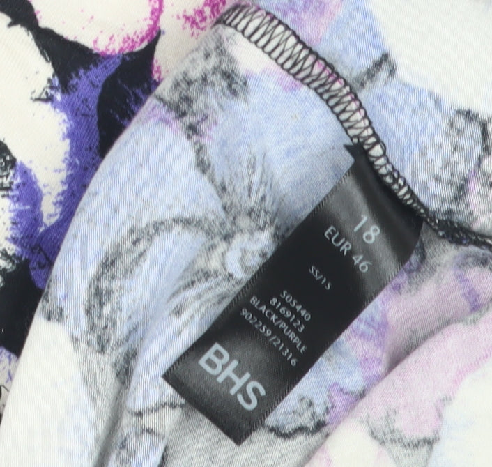 BHS Women's Floral Top, Size 18, Black/Purple, Jersey