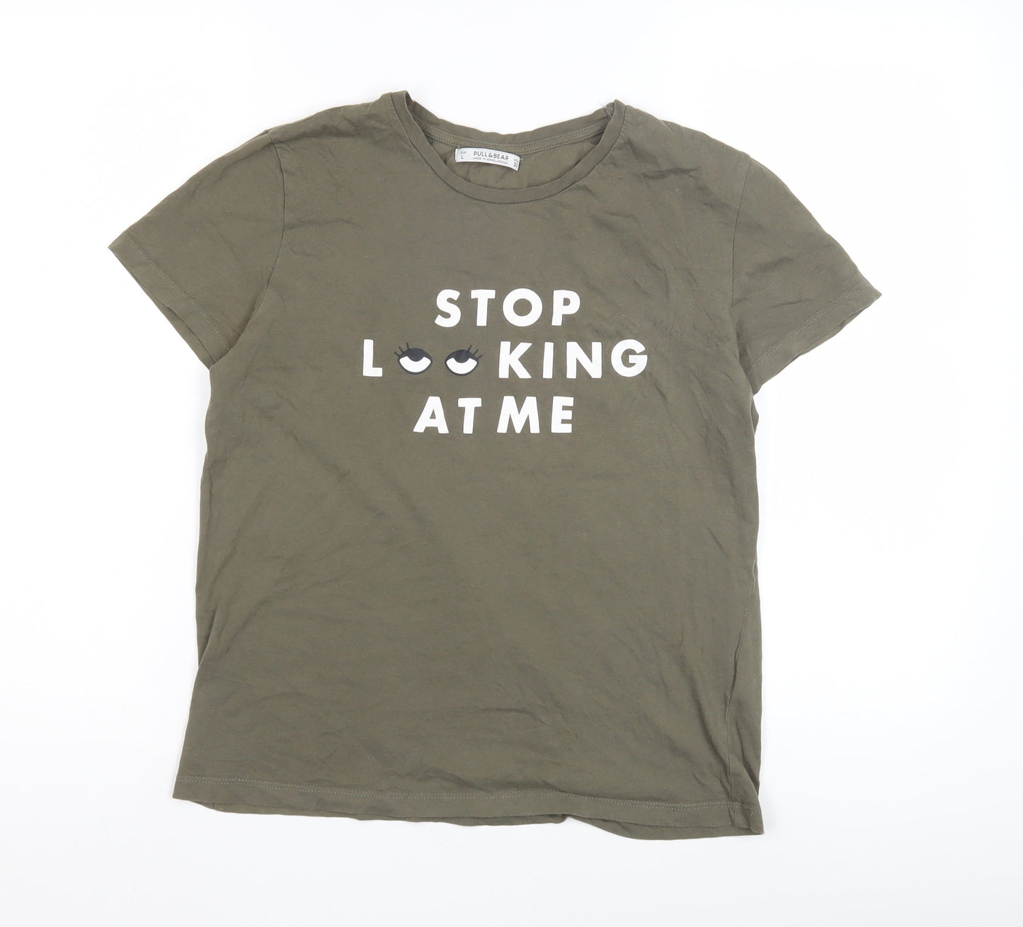 Pull&Bear Unisex Green Basic T-Shirt L