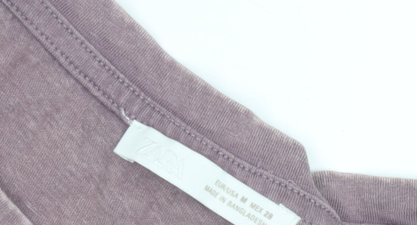 Zara Women's Purple Flutter Sleeve T-Shirt M