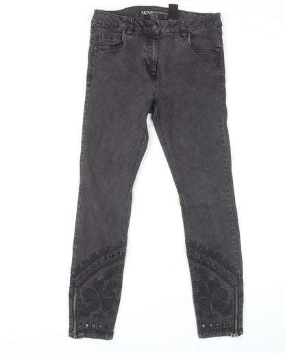 Next Women's Black Skinny Embroidered Jeans Size 10