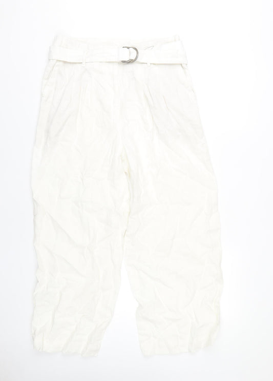 Marks and Spencer Women's White Belted Trousers - Size 14