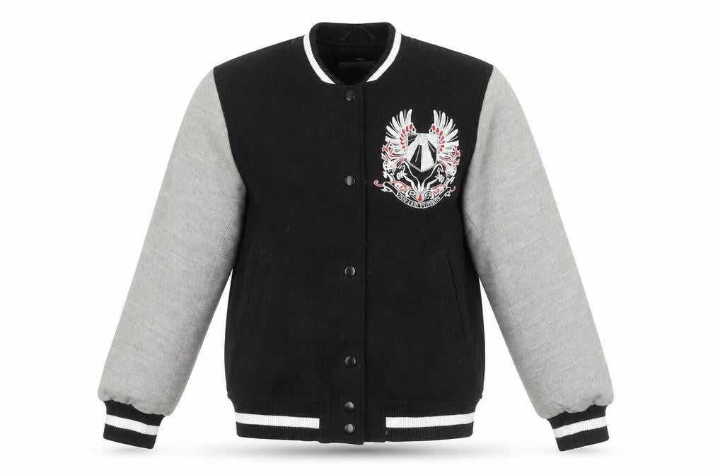 H&M Women's Black Varsity Jacket, Size 4, Embroidered Casual
