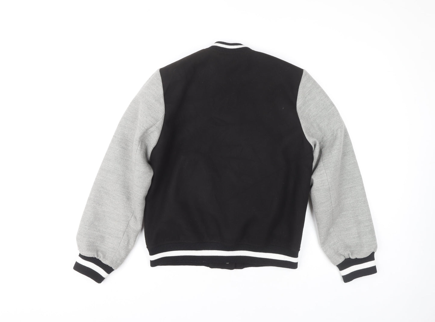 H&M Women's Black Varsity Jacket, Size 4, Embroidered Casual