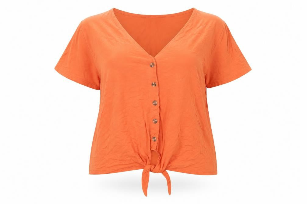 New Look Women's Orange Button-Up Short Sleeve Top