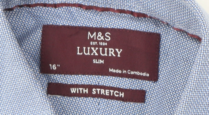 Marks & Spencer Blue Slim Fit Long Sleeve Shirt Men's