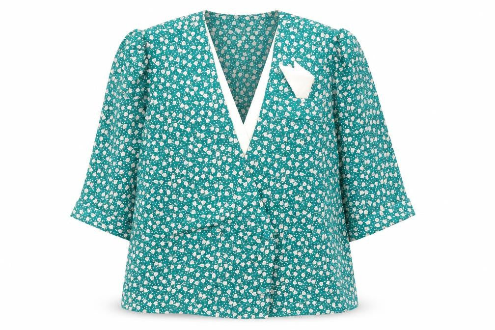 Berkertax Women's Green Floral V-Neck Blouse Size 18