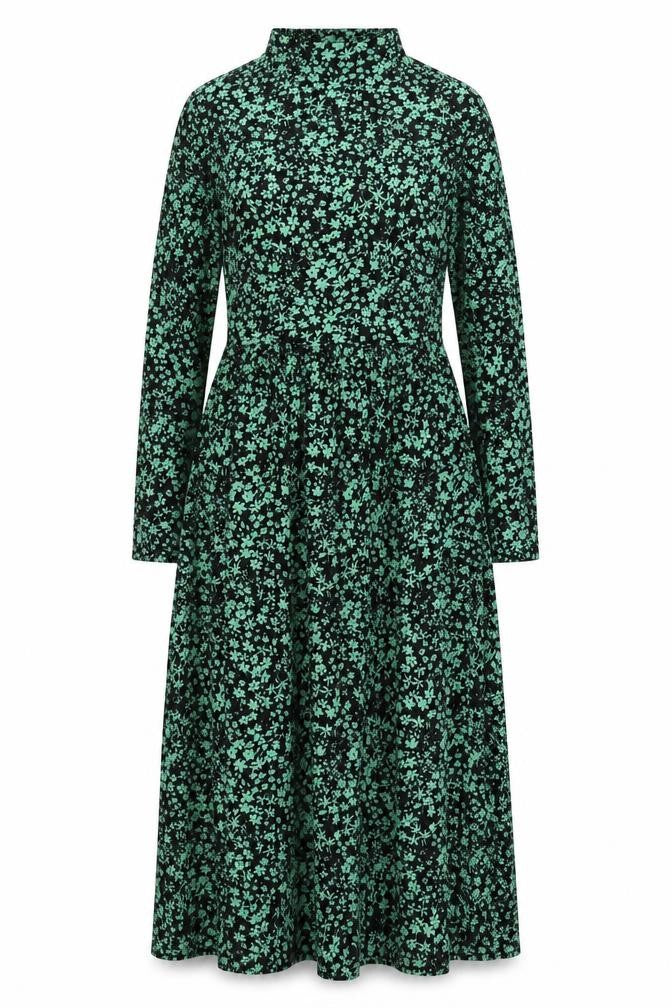 Pieces Women's Black Green Floral Dress M