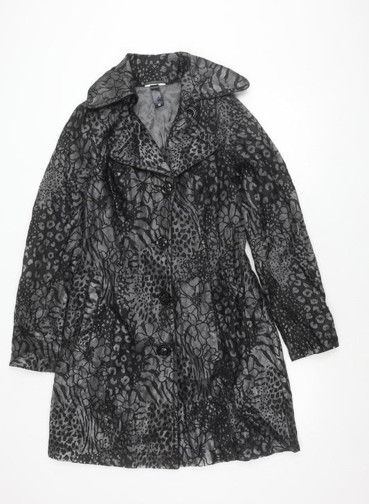 Spoom Women's Black Floral Print Coat Size 10