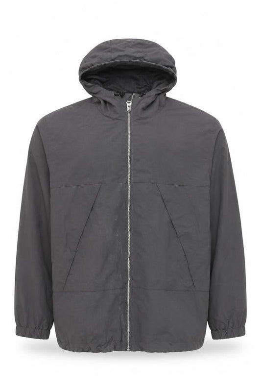 H&M Men's Black Windbreaker Jacket L - Hooded Zip Casual