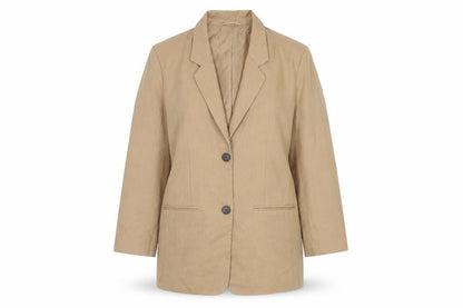 Front view of ASOS Women Beige Blazer, size 4, Two-Button