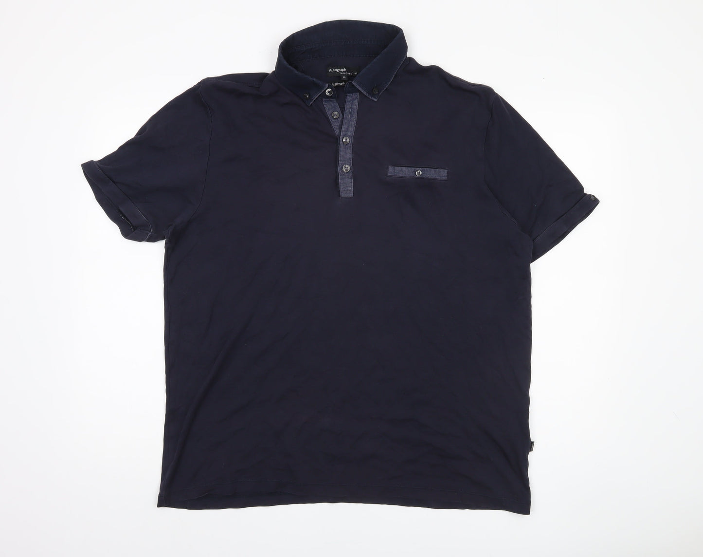 Marks and Spencer Men's Blue Short Sleeve Polo XL