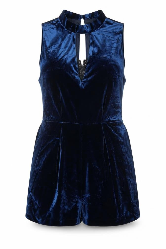 Topshop Women's Blue Velvet Playsuit, Size 12