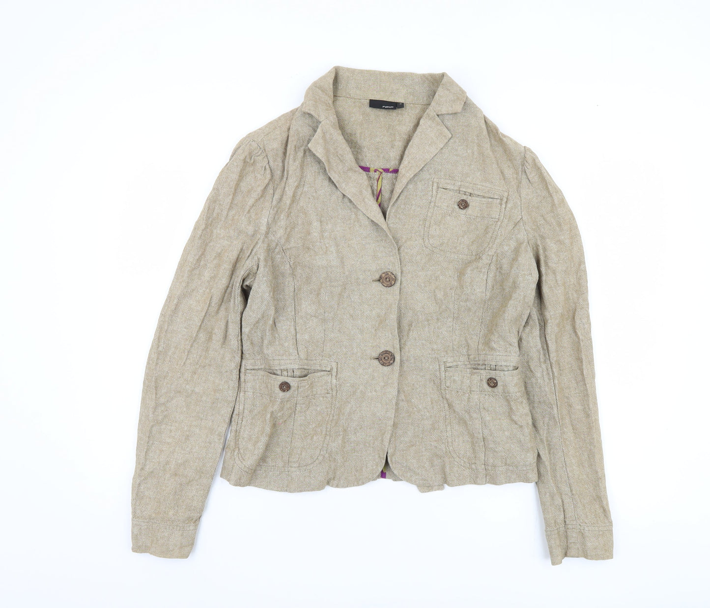 Next Women Beige Blazer, Size 14, Linen-Blend, Casual