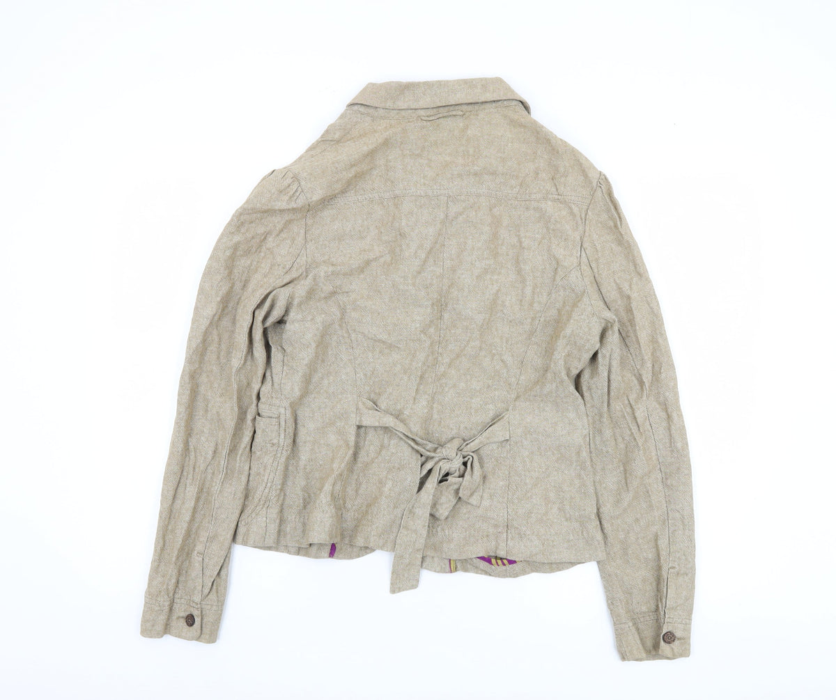 Next Women Beige Blazer, Size 14, Linen-Blend, Casual