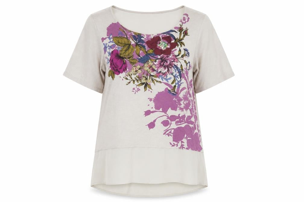 Marks & Spencer Women's Beige Floral T-Shirt Size 16