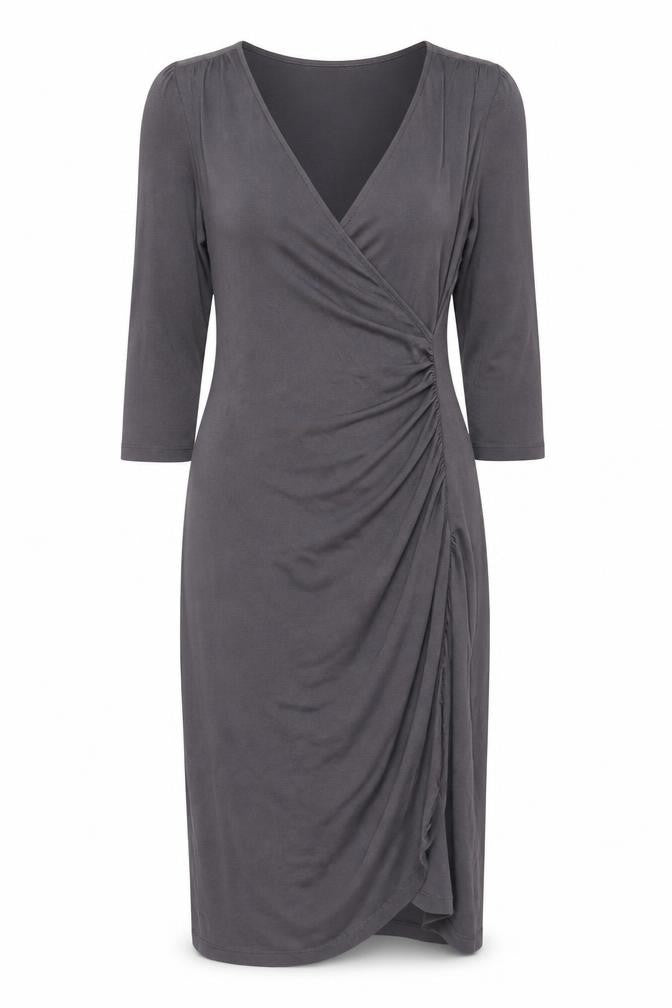Bodyflirt Women Grey Ruched V-Neck Dress Size 8