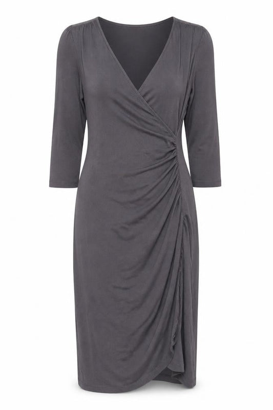 Bodyflirt Women Grey Ruched V-Neck Dress Size 8