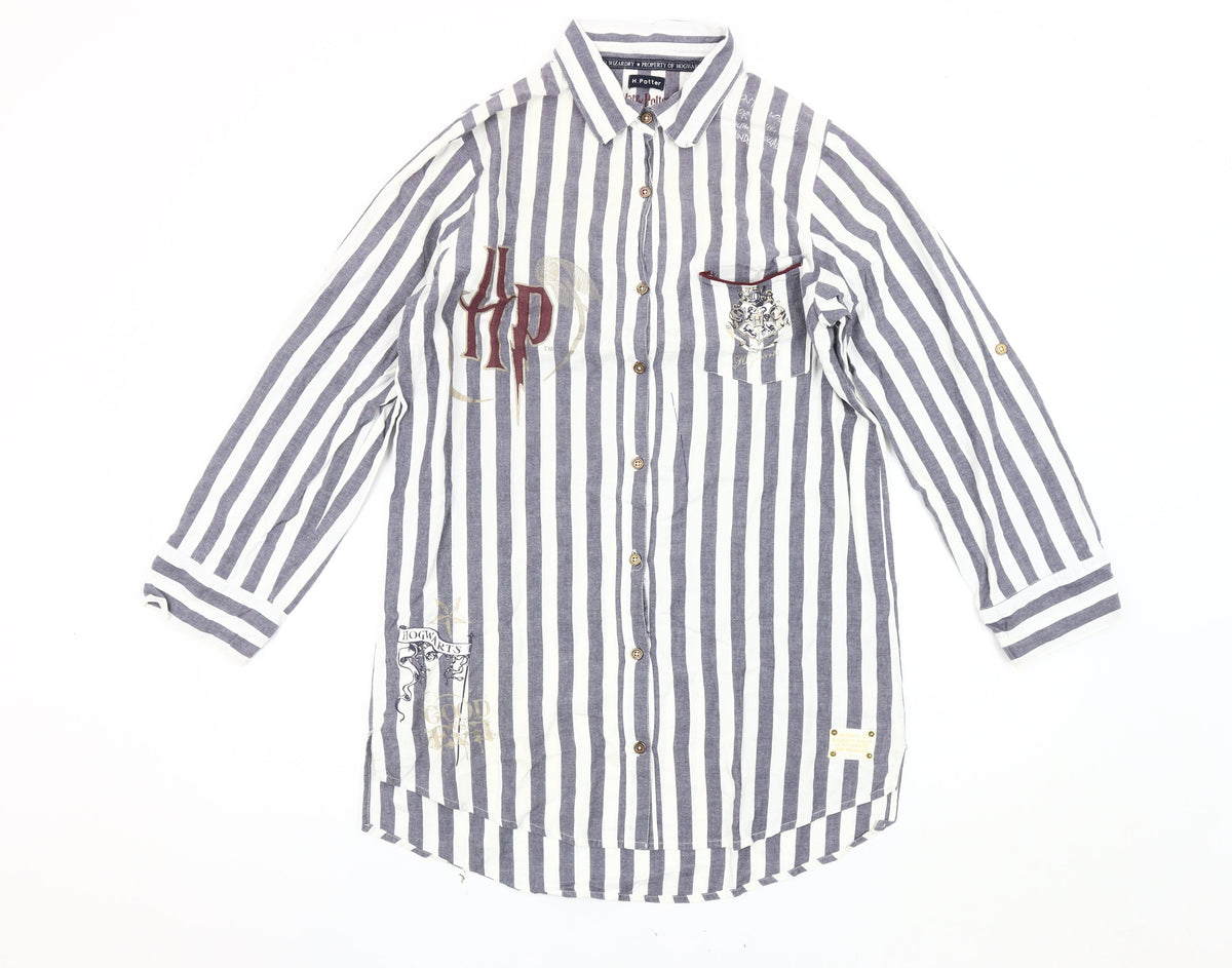 H. Potter Women's Grey Striped Nightshirt - Size 10-12