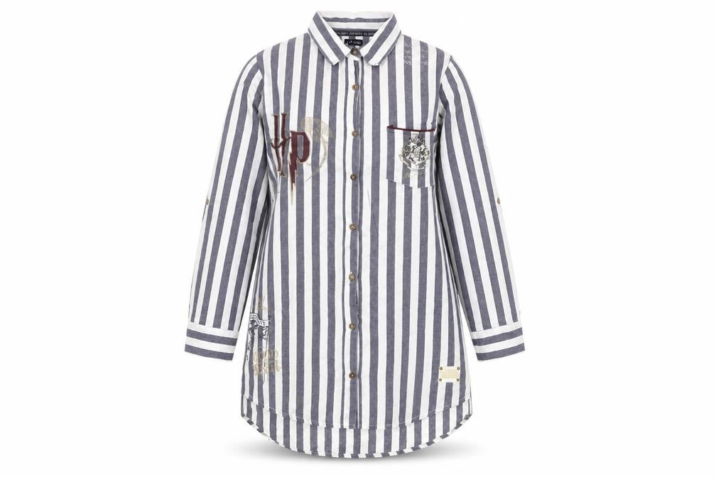 H. Potter Women's Grey Striped Nightshirt - Size 10-12