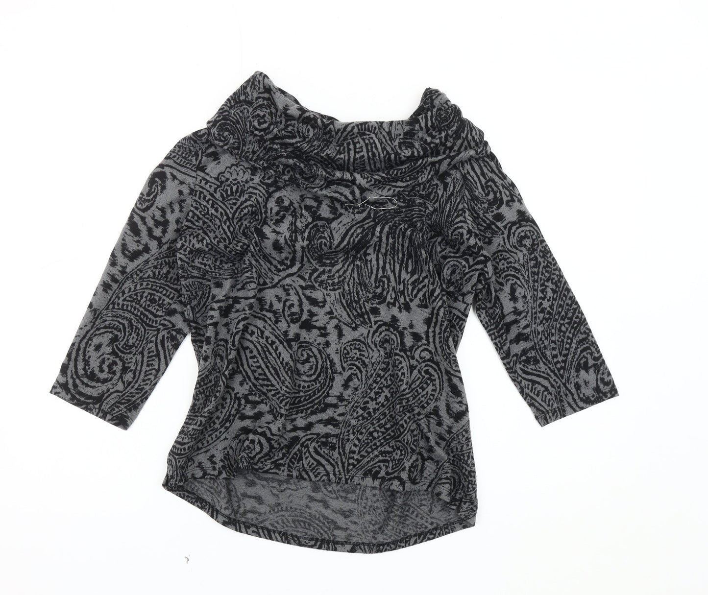 TIGI Women's Grey Paisley Cowl Neck Jumper Size 10