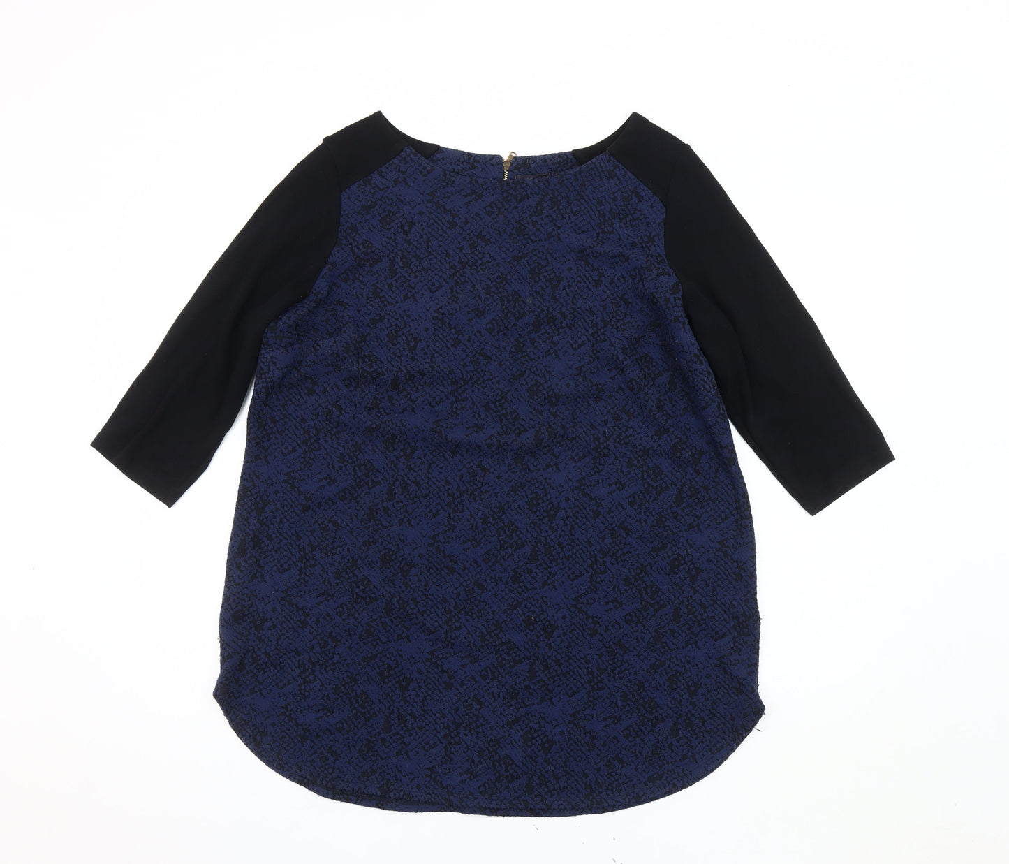 Marks and Spencer Blue Geometric Blouse, Size 18, Zip Accent