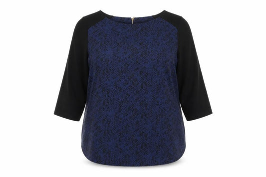 Marks and Spencer Blue Geometric Blouse, Size 18, Zip Accent