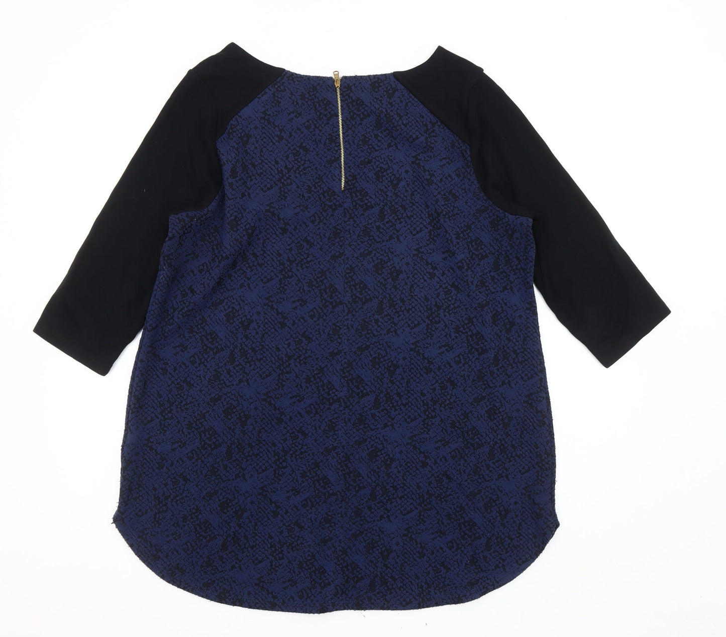 Marks and Spencer Blue Geometric Blouse, Size 18, Zip Accent