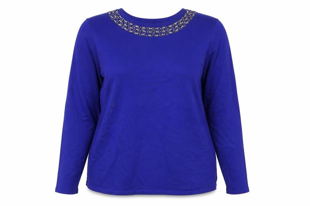 Casamia Women's Blue Pullover Jumper L Beaded Neck