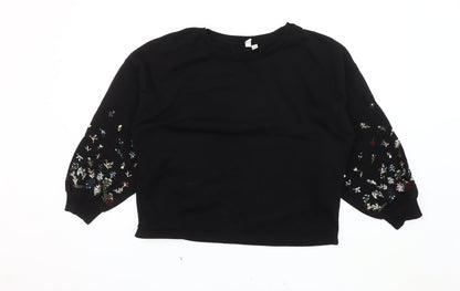 Additional front view of JDY Women's Black Embroidered Pullover Sweatshirt Medium