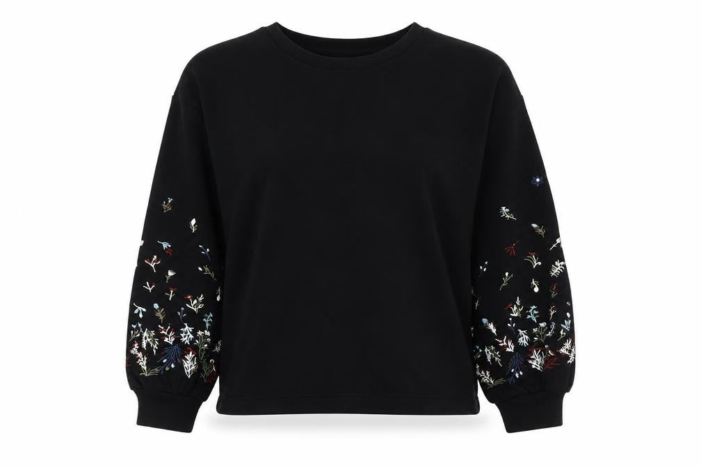 JDY Women's Black Embroidered Pullover Sweatshirt Medium