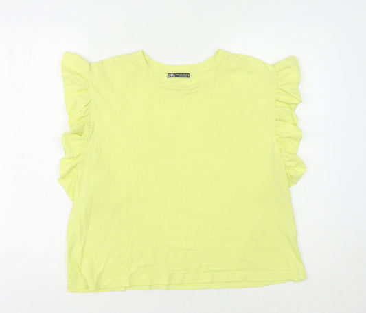 Zara Women's Yellow Ruffled Sleeve Cotton Top Size 12