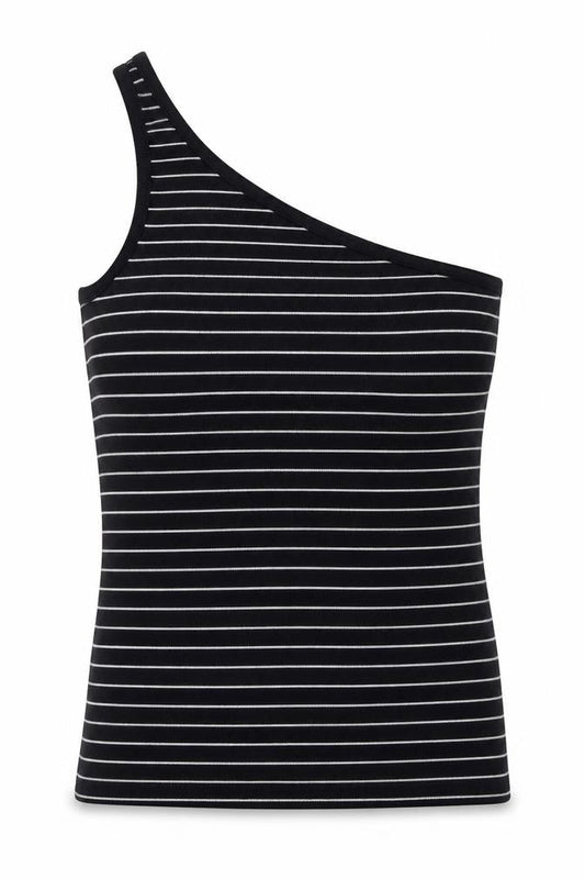 Marks and Spencer Women's Black Striped One Shoulder Tank