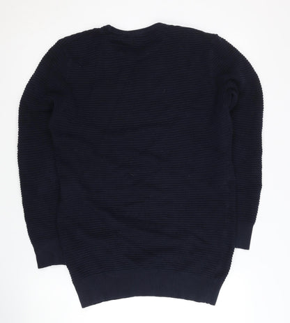 Back view of French Connection Men's Blue Knit Jumper M