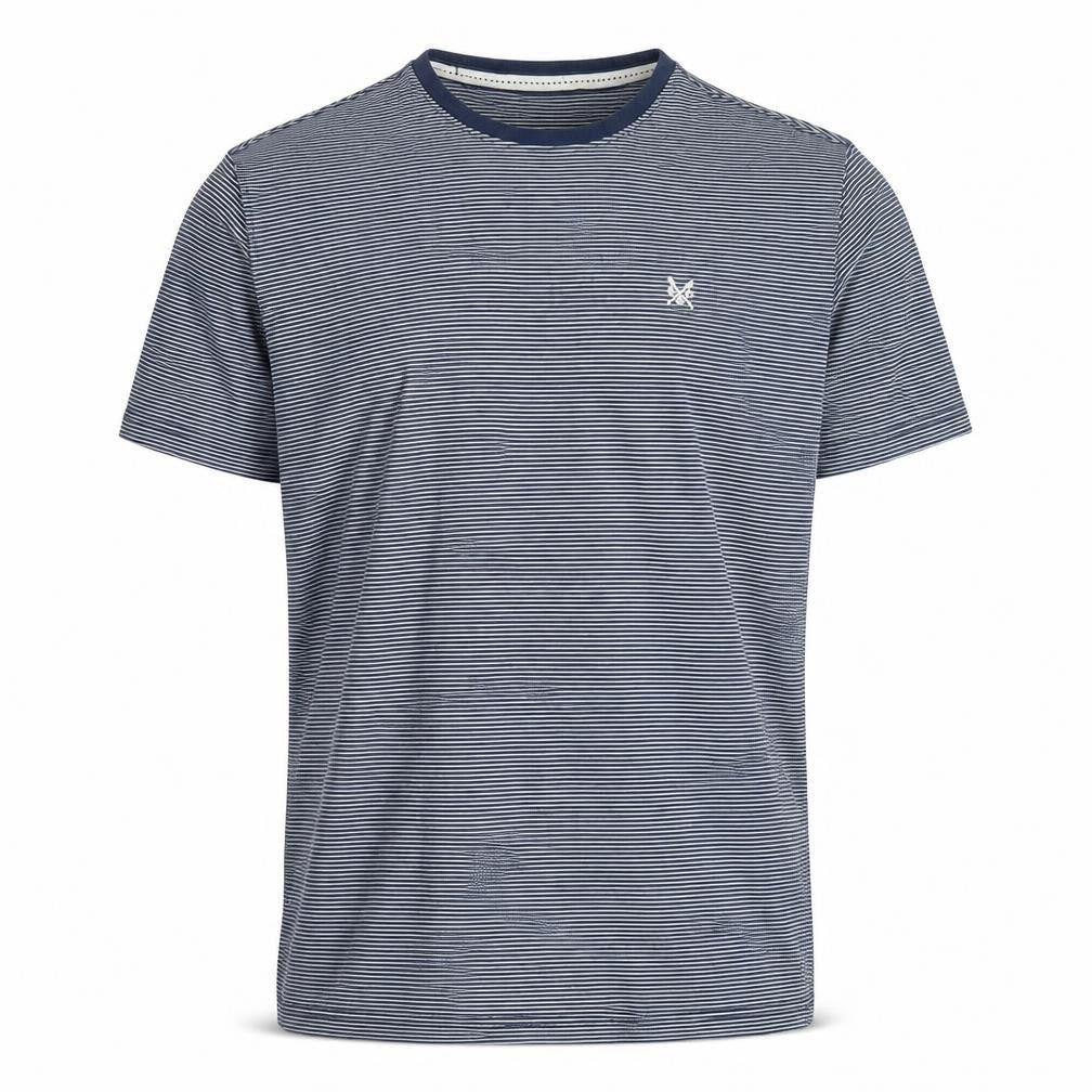 Crew Clothing Men's Blue Striped M T-Shirt, Logo, Cotton