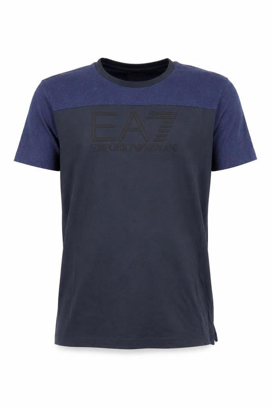 Front view of Emporio Armani boys’ blue logo t-shirt 14 years